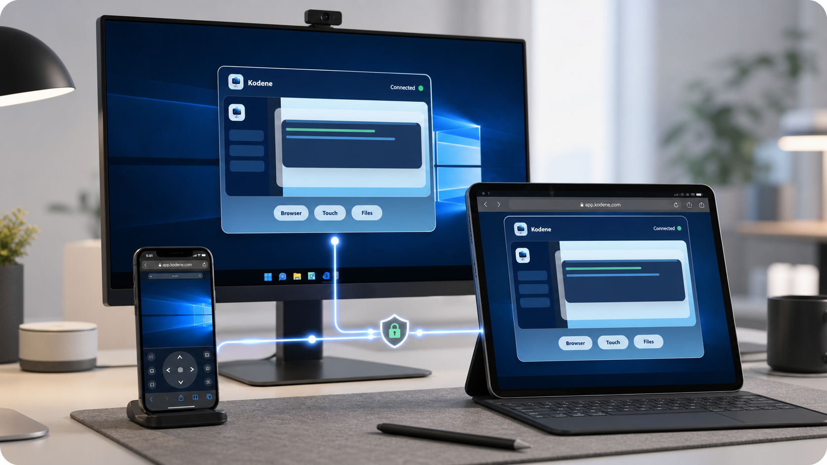 Kodene mobile browser remote access on phone and tablet.