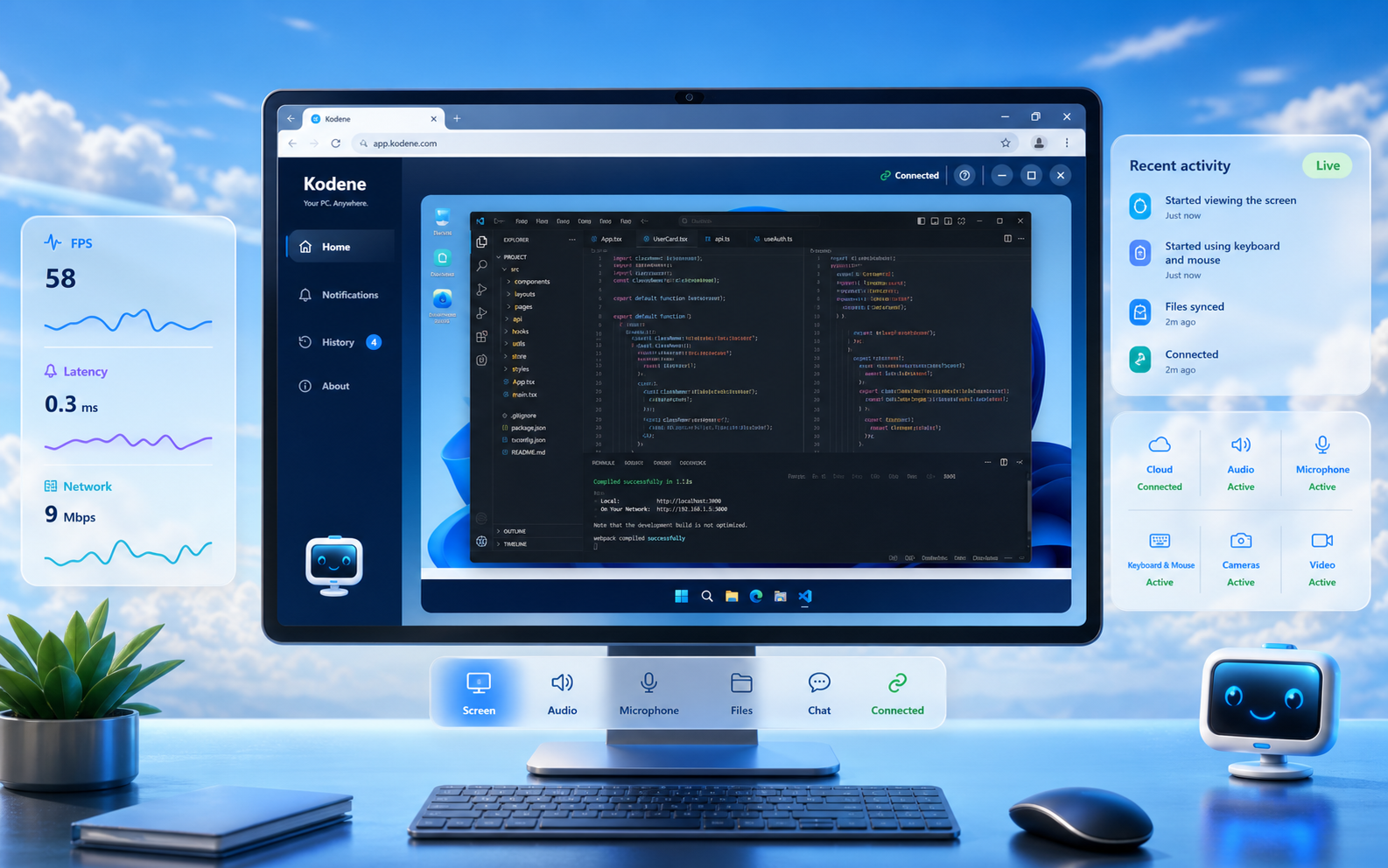 Kodene remote desktop coding workflow.